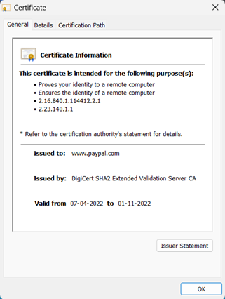 SSL certificate info in the browser