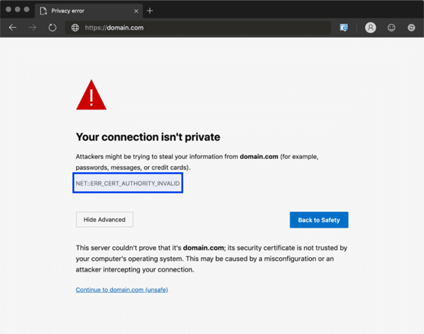 microsoft edge prompt connection is not secure