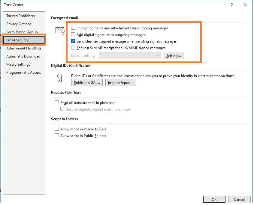 Steps to set up email certificate in outlook