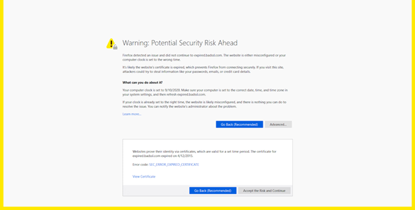 warning potential security risk ahead