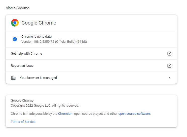 about chrome version