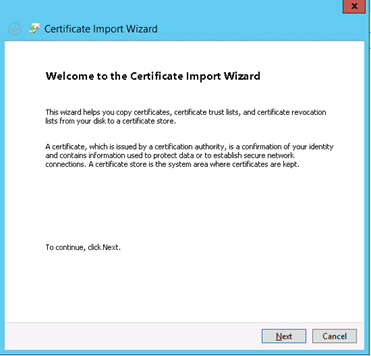 Certificate Import Wizard Screen