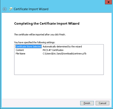 Certificate Store Selected Option
