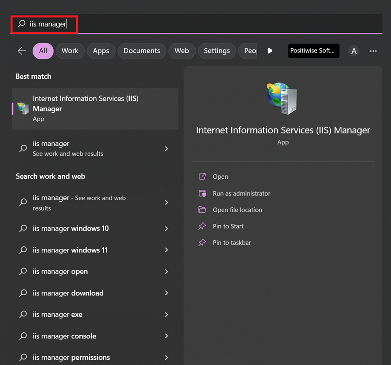 IIS Manager on Windows Computer